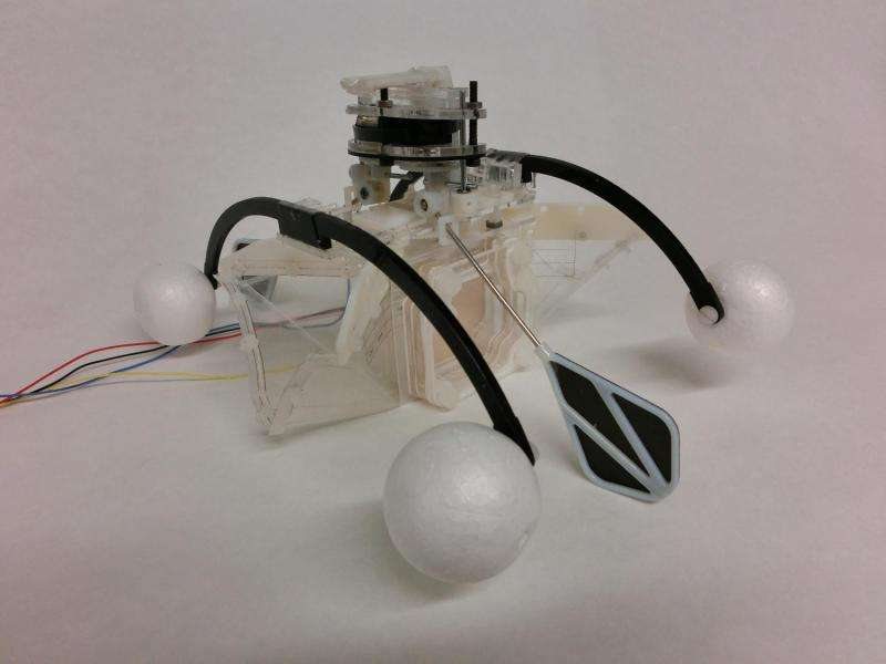 The Row-bot, a small self-powered robot inspired by the water boatman beetle